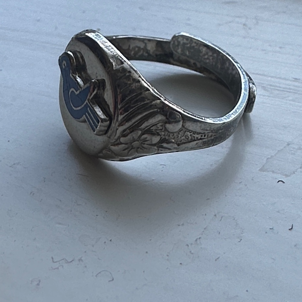 Sterling Silver Blue Enamel Bird Signet Ring Vintage 7g  reminiscent of CampFire - Picture 12 of 13